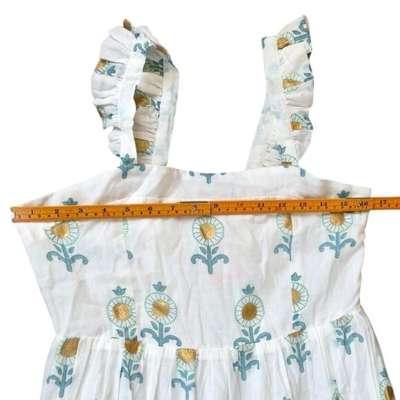 Oliphant Leela White Blue Ruffle Cross Back Sleeveless Midi Dress. NEW. Small. - Picture 9 of 16